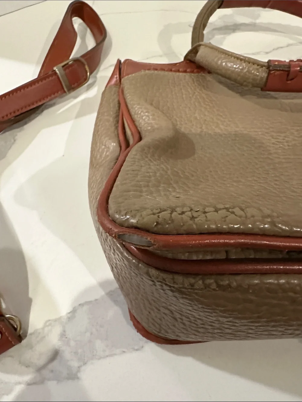 Dooney & Bourke Tan and Rust Two-Tone Leather Satchel